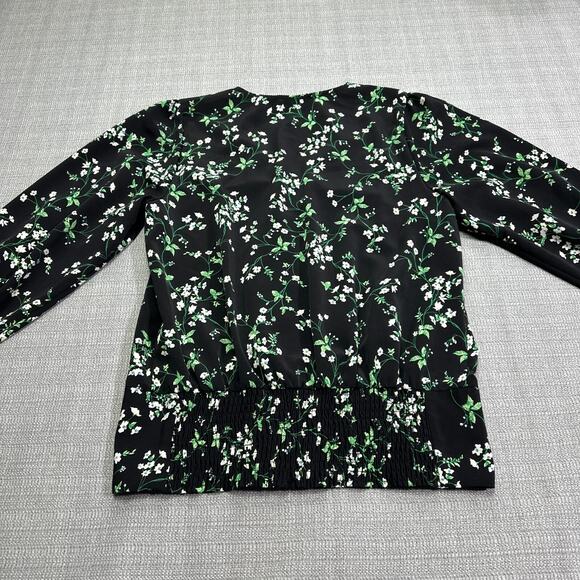 Karl Lagerfeld Top Womens Small Black Ditsy Floral Smocked Shirt Faux Button Up - Picture 7 of 11